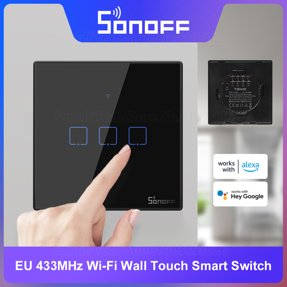 Sonoff Basic - SONOFF T3EU siyah WiFi akıllı duvar